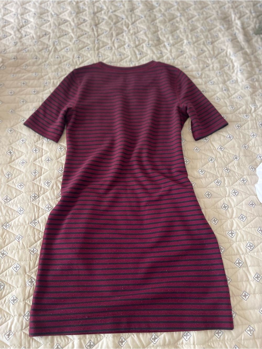 Lou & Grey Crewneck Short-Sleeve Sweater Dress in Burgundy Stripe - Picture 5 of 6
